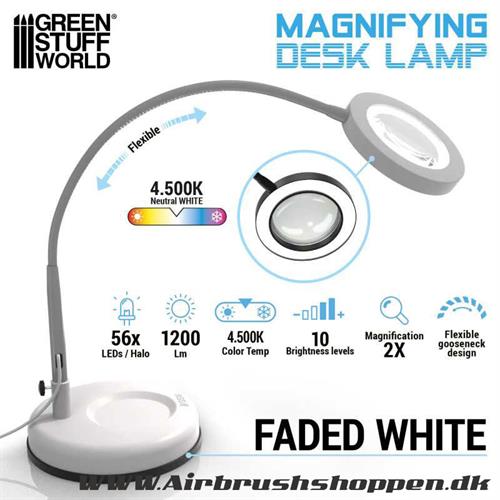 Arbejdslampe med lup - Magnifying desk lamp - Faded White GSW